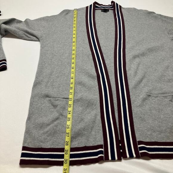 Halogen Gray Varsity Stripe Open Cardigan Duster Pockets Women's Size 1 (14/16) - Picture 8 of 10